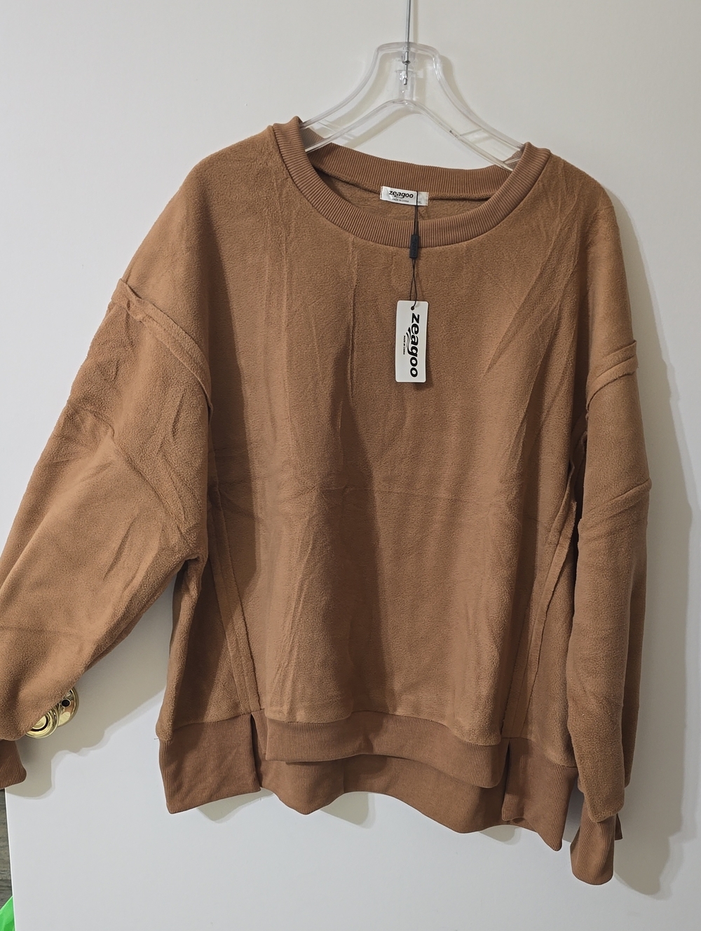 zeagoo Casual Tan Crewneck Pullover Sweater